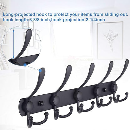 WEBI Coat Rack Wall Mount,Coat Hooks Wall Mount,5 Tri Hooks for Hanging Coats,Wall Coat Hanger,Wall Coat Rack for Clothes,Black