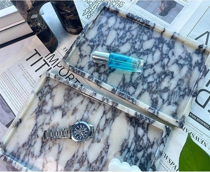 GHYFGD Real Natural Marble Tray Genuine Calcutta Viola Marble Stone Tray for Bathroom/Kitchen Counter (Calacatta Viola, 12" x 8")