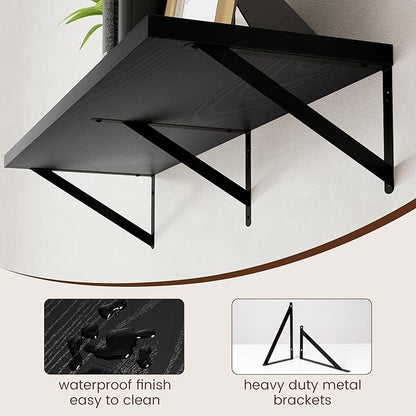 Axeman Floating Shelves for Wall Black- 36 Inch Wide x 12 Inch Deep Wall Shelves Set of 2 - Black Deep Wood Floating Shelves for Living Room Bedroom Laundry Room