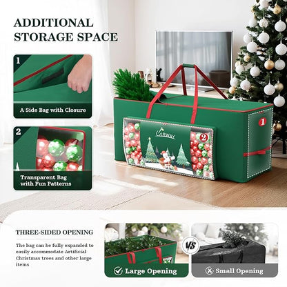 UIRWAY Christmas Tree Storage Bag- Fit for 9ft Artificial Trees, 600D Oxford Christmas Tree Bag with Transparent Pouch & Side Pocket, Extra Large Tree Bags with Sturdy Handles & Dual Zipper, Green