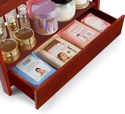 Sorbus Bamboo Bathroom Counter Organizer – 2-Tier Shelf with Hidden Drawer for Vanity, Matcha Station, Bathroom Sink Organizer Countertop, Kitchen & Office Storage (13″ L x 6.5″ W x 12.6″ H) (Brown)