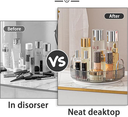 shuang qing Rotating Makeup Organizer for Vanity, High-Capacity Skincare Clear Make Up Storage Perfume Organizers Cosmetic Dresser Organizer Countertop 360 Spinning (Gray, 1 Tier)
