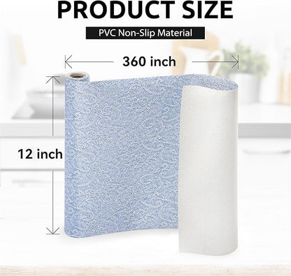 FIFTY FEET 12X360 Inch Shelf Liner with Scissor & Tape Measure for Kitchen Cabinets, PVC Drawer Liner for Dresser Non-Slip Bathroom, Non-Adhesive Cabinet Liner Washable (Pale Blue)