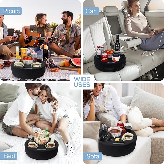 Couch Cup Holder Pillow - Cup Glass Cozy Pillow | Couch Caddy Sofa Bed Buddy Holds Drinks, Snacks, Remote, Phones, Tablet. Keep Drinks Stand and Prevent Spills for Car, Park, Beach, Picnic.(Black)