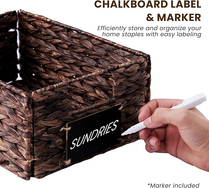 rectangular hyacinth wicker baskets with liners for storage, kitchen, laundry 12x9x5 iNCHES (Brown, 12x9x5 Inches)