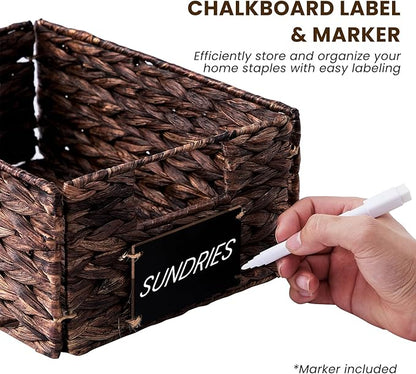 rectangular hyacinth wicker baskets with liners for storage, kitchen, laundry 12x9x5 iNCHES (Brown, 12x9x5 Inches)