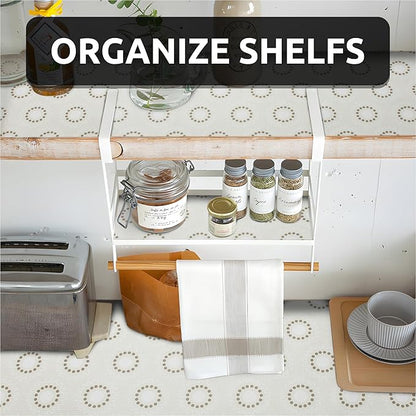 FIFTY FEET 12X120 Inch Shelf Liner for Kitchen Cabinets, PVC Drawer Liner for Dresser Non-Slip Bathroom, Non-Adhesive Cabinet Liner Washable (Beige Circle)(2 Roll)