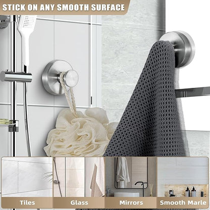 Fenas Suction Cup Hooks for Shower No-Drill Bathroom Hooks for Towels, Robes, Loofah Mountable on Bathroom Walls, Kitchen, Glass, Mirrors, Tile and Smooth,Non-Porous Surfaces (4, Brushed Nickel)