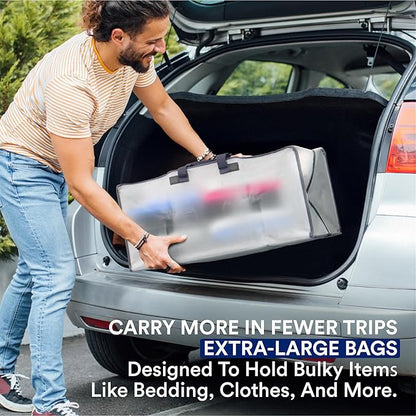 BOX USA 6 Pack Extra Large Clear Moving Bags with Handles & Zippers | Heavy Duty Storage Totes, Packing, Dorm Room Essentials & College Space Saving