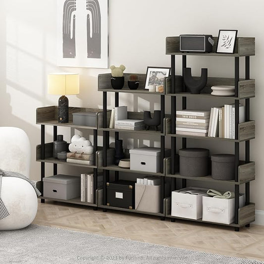 Furinno TURN-N-TUBE Display Shelf, 3-Tier Storage Shelves with Side Panels, Open Shelves Book Shelf with Rounded Corner Top Edges, for Organization and Storage, Living Room, Home Office, French Oak