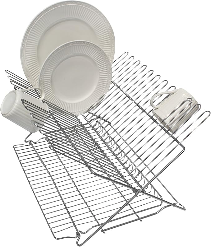 Better Houseware 3489.5 Folding Dish Rack, Metallic Silver