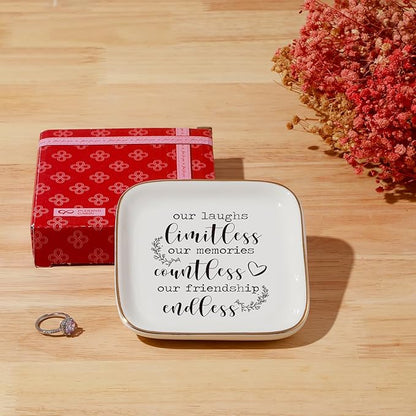 Friendship Gifts for Women Friends Ring Dish "Our laughs limitless, memories countless, friendship endless!" -Gifts for Friends Female Birthday Gifts For Women Bridal Shower Christmas Gifts