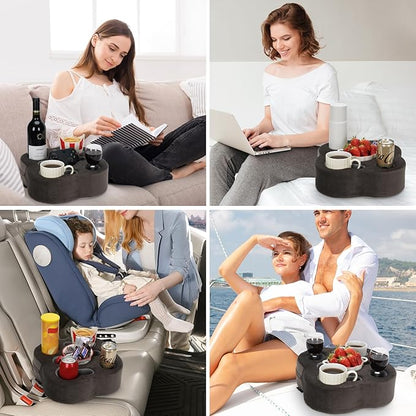 Couch Cup Holder Pillow, Sofa Organizer Caddy Bed Refreshment Tray for Drinks, Remotes, Phones, Snacks (Soot)