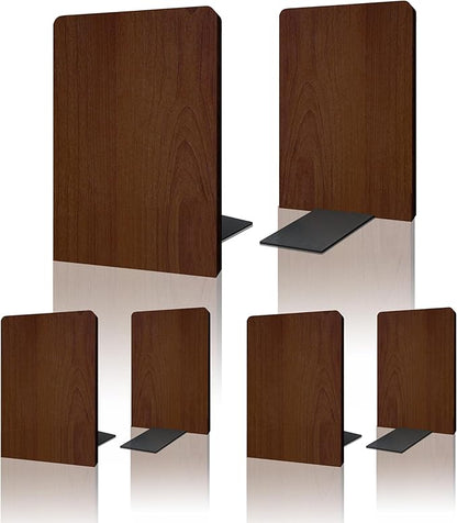 Walnut Wood Book Ends for Shelves - Hand Polished Edges, Non-Skid Bookends for Heavy Duty Book Holders Office Desk Shelves Decorative Book Organizer, 6.69"H x 4.72"W x 3.94"L (3 Pairs)