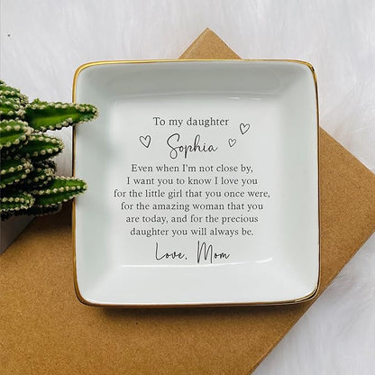 HatafaFurni Daughter Gift From Mom, Custom Ring Dish, Even When I Am Not Close By, Ceramic Jewelry Dish, Personalized Trinket Tray, Wedding Gift, Birthday Gift, Mother And Daughter