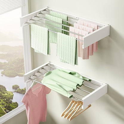 Clothes Drying Rack Wall Mounted 32“,Drying Rack Clothing Wall Mount,Laundry Drying Rack,Wall Mounted Clothes Hanging Rack (White)