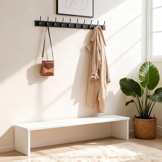 WEBI Coat Rack Wall Mount,38 1/4" Long Coat Hooks Wall Mounted,Bamboo Coat Hanger Wall Hook Rack,Jacket Hanger,10 Hooks for Hanging Coats,Clothes,Hats,Black
