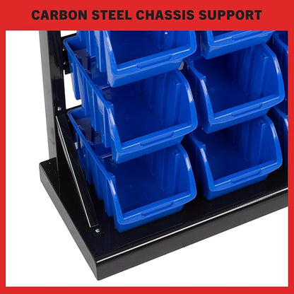 47-Bin Garage Organization Rack (15 Large, 32 Small) - Tabletop or Wall Mount Steel Rack with Removable Stackable Garage Storage Bins, Small Parts Organizer for Hardware or Office Supplies by Stalwart