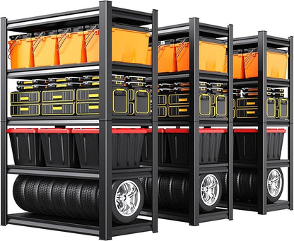 Set of 3 Garage Shelving 5-Tier Heavy Duty Storage Shelves, Adjustable Metal Shelving Unit, Utility Garage Organizer Shelf for Basement, Pantry, Kitchen, Warehouse,15.7" Dx35.4 Wx71.2 H, Black