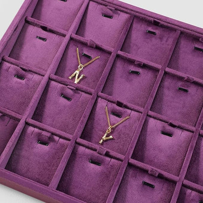 Velvet Necklace Display Tray, Stackable 24 Grid Insert Pendant Necklaces Storage Holder Plate, Jewelry Retail Countertop Organizer (Purple)