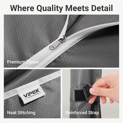 VIPEK R4C Rolling Garment Rack 6 Tiers Adjustable Heavy Duty Wire Shelving Portable Clothes Rack with Lockable Wheels, Black Metal Clothing Rack with Grey Upgraded Polyester Cover, Max Load 620lbs
