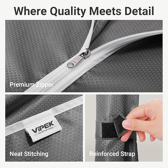 VIPEK R3C Plus Garment Rack Rolling Clothes Racks with Locking Wheels, Heavy Duty Clothing Rack Portable Closet with Adjustable Shelves & Side Hooks, Black Rack with Grey Upgraded Polyester Cover