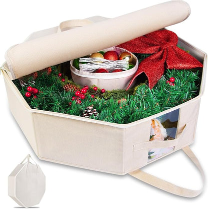2 Pack Wreath Storage Christmas Garlands Bag with Interior Pockets Large Xmas Container Box for Holiday Decorations Case with Zipper Handles Window Labeling Card Slot 24" Houndstooth