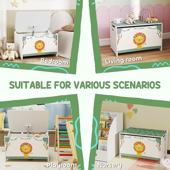 Qaba Toy Box with Lid, Toy Chest with Safety Hinges for Kids Boys Girls, Storage Organizer for Living Room, Playroom, Nursery, Bedroom, 24" L x 15" W x 15" H, Green