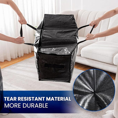 TAILI Extra Large Moving Bags, 2 Pack Black Heavy Duty Totes for Storage with Visible Window, Wrap Around Handles, Storage Bags for Space Saving, Alternative to Moving Boxes