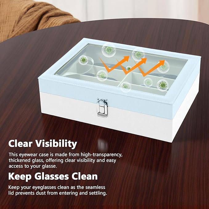 Homeanda PU Leather Sunglasses Case - 8 Slots Hard Shell Sunglasses Storage Box Organizer, Protective Glasses Organizer Christmas Gift for Men and Women(White)