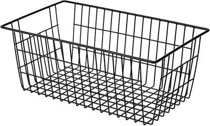 SANNO Freezer Baskets Wire Storage Baskets Closet Baskets Bin Farmhouse Organizer Storage Bins Large Organizer Bins for Home, Office, Bathroom, Pantry Organization Storage -Black Set of 2, 15.7"