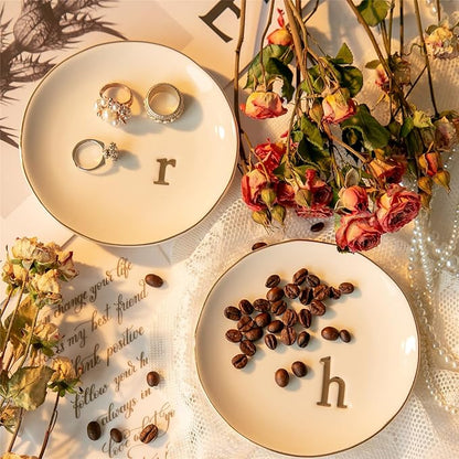 COMMGOAL Ceramic Ring Holder for Jewelry, Jewelry Tray, Ring Dish, Aesthetic Room Decor, Engagement Gifts Bride Gifts Wedding Gifts for Women, White, 4.75"(R)