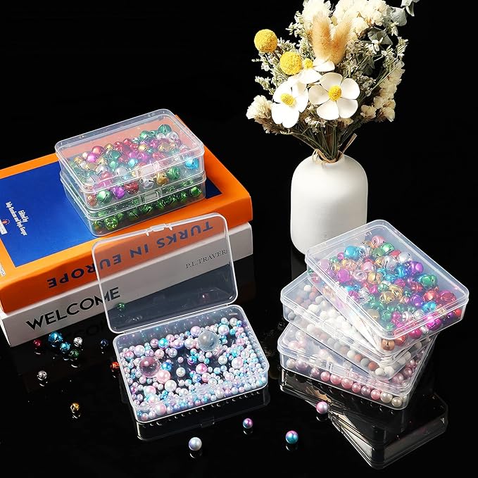Jetec 6 Pieces Mini Plastic Clear Beads Storage Containers Box for Collecting Small Items, Beads, Jewelry, Business Cards, Game Pieces, Crafts (2.5 x 1.7 x 0.8 Inch)