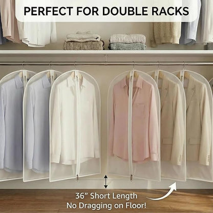 Clear Garment Bags For Hanging Clothes, 36" Women Suit Bags, Plastic Garment Bags for Closet Storage, Suit Cover Bags with Zipper for Short Coats, Jackets, Shirts 24"x36"/ 6 Pack