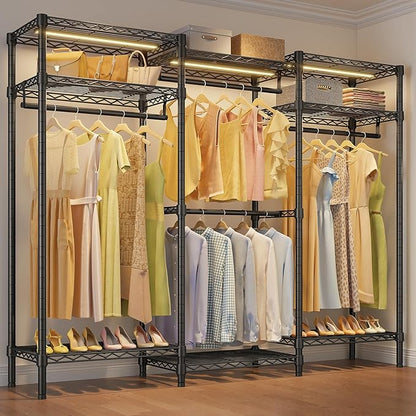 VIPEK V5L i1 Garment Rack Heavy Duty Clothes Rack with Dimmable LED Lights, 3000K Warm White, Metal Clothing Racks for Hanging Clothes, Large Freestanding Wardrobe Closet for Bedroom, Black