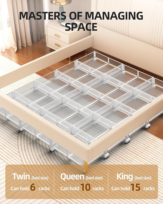 YEEBONIX Under Bed Organizer, Storage Bins Under Bed, 60L Underbed Storage Bins for Bedroom Clothes Shoes Blankets (White, 2 Pack)