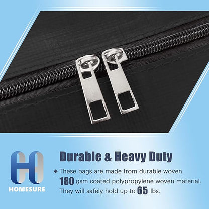 4 Pack Large Strong Moving Bags with Zippers & Carrying Handles - Water-Resistant - Heavy Duty Storage Tote for Space Saving Moving Storage, Fold Flat, Alternative to Moving Box (Black)