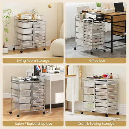 Giantex 12 Drawer Rolling Cart with Drawers, Storage Organizer Cart for Classroom Office School Teacher, Mobile Drawer Cart for Tools, Crafts, Small Printer, Clear