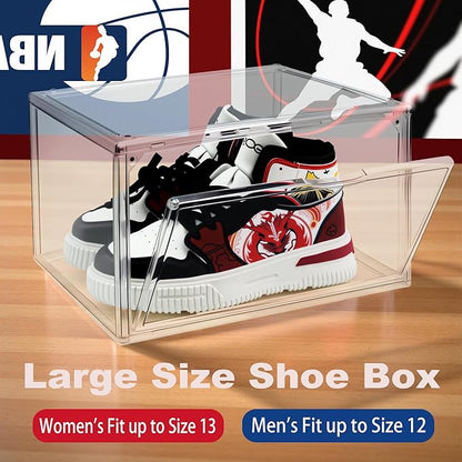 1 Pack Clear Shoe Box, Acrylic Sneaker Display Case Size 12.5, Transparent Storage Box with Magnetic Door, Showcase for Cosmetic, Displays, Action Figures Collectibles, Size 12.5 for Men Women Shoes