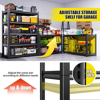 Set of 2 Garage Shelving-2050 lbs 5 Tier Storage Shelves,Adjustable Heavy Duty Metal Shelving Unit and Storage Large Rack,Utility Steel Shelf for Warehouse Industrial Pantry Basement 71"x46"x20"