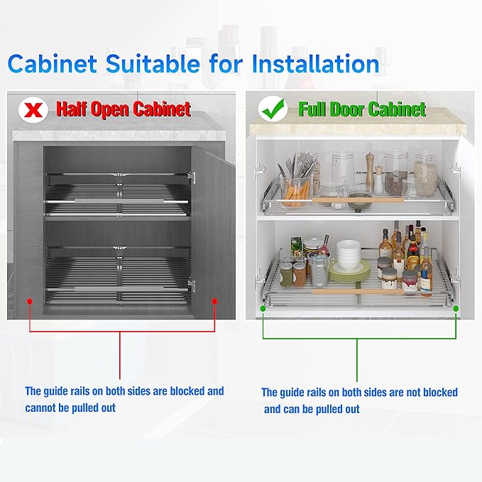 Expandable Pull Out Cabinet Organizer,23~39.8" W x 22.5" D Heavy Duty Slide Out Shelves Adjustable Height Cabinet Pull Out Shelves,Expandable Width Spice Rack Organizer for Kitchen Cabinet