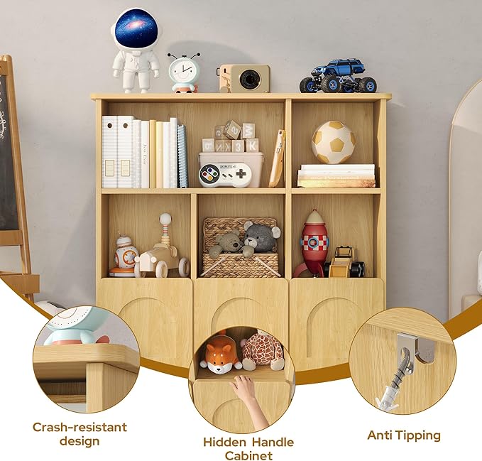 Toy Storage Organizer,Kids Bookshelf with Hidden Roller Drawer and 5 Open Cubbies,for Kid Room,Living Room,Game Room and Den