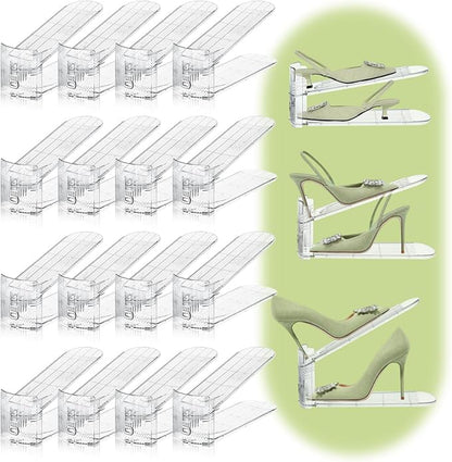 Shoe Slots Organizer,16 Pack Transparent Shoe Stacker Adjustable Shoe Slot Organizer Space Saver Shoe Rack Holder Shoes Storage Organizers for Closet,Transparent
