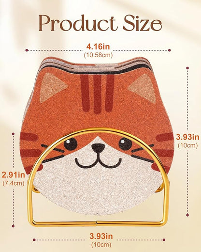Oqplog Cat Drink Coasters for Desk Coffee Table Set of 6-Funny Cork Cup Holder Coaster for Office Home Outdoor Cute Decor Gifts for Women Family