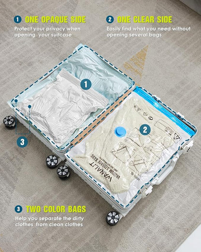 Vacuum Storage Bags for Travel, 8 Pack (4S+4XS) Vacuum Seal Bags with Wireless Rechargeable Electric Pump, Travel Essentials Space Saving Compression Bag for Clothes, Luggage, Suitcase, Backpack, Trip
