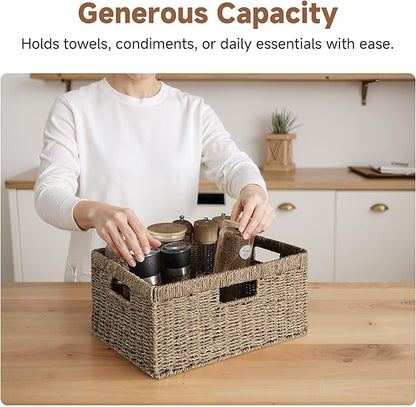 StorageWorks Large Wicker Baskets for Organizing, Seagrass Storage Basket with Built-in Handles for Pantry, Entryway, Living Room, 1 Pack
