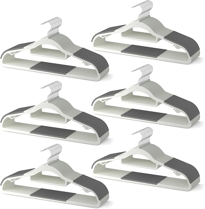 MLKJHHI 60 Pack Heavy Duty Plastic Hangers, Non Slip Clothes Hangers with Rubber Pads and 360° Hook - Thin Space Saving Hanger, Closet Organizer for Shirt, Pants, Suit, Skirt,Coat - Gray