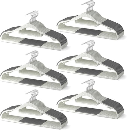 MLKJHHI 60 Pack Heavy Duty Plastic Hangers, Non Slip Clothes Hangers with Rubber Pads and 360° Hook - Thin Space Saving Hanger, Closet Organizer for Shirt, Pants, Suit, Skirt,Coat - Gray