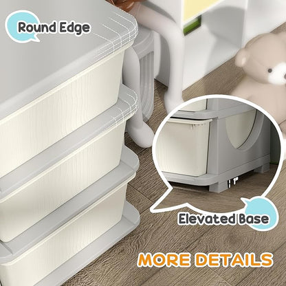 Qaba 3 Tier Kids Storage Unit, Toy Organizers and Storage with 9 Drawer Chest for Kids Bedroom Nursery Kindergarten Living Room for Boys Girls Toddlers, Cream White