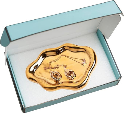 Lynagert Cloud Trinket Dish, Chubby Jewelry Tray, Ceramic Jewelry Ring Trinket Dish for Rings Earrings Necklace Organizer, Mother's Day Thanksgiving Christmas Birthday Bridesmaid Gifts (Golden)
